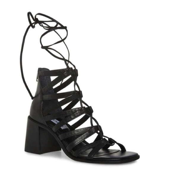 NEW! Steve Madden Black Leather Cherri Strappy Sandal - Size 7 - Picture 1 of 16